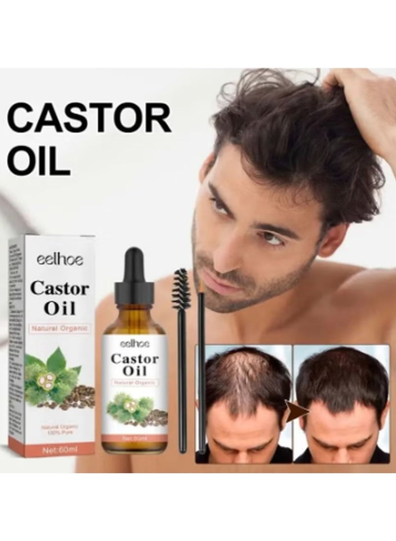 EELHOE 60ml Castor Oil for Hair Care Organic Castor Essential Oil Rich in Omega and Ricinoleic Acid for Stronger Hair Lash and Brow Castor Serum for Hair Beard Eyelash Eyebrow Growth and Nails Care Face Serum Castor Oil Face Oil - Image 1